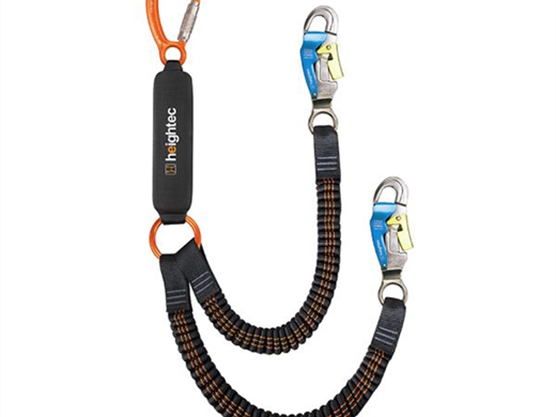 Heightec FLEXOR Elasticated Twin Lanyard, Triple Action Karabiner, Steplock Hook