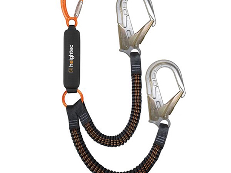 Heightec FLEXOR Elasticated Twin Lanyard, triple action karabiner, ANSI hook