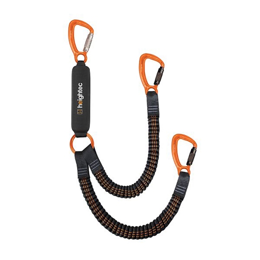 Heightec FLEXOR Elasticated Twin Lanyard, Triple Action Karabiner, Twistlock, 1.75m