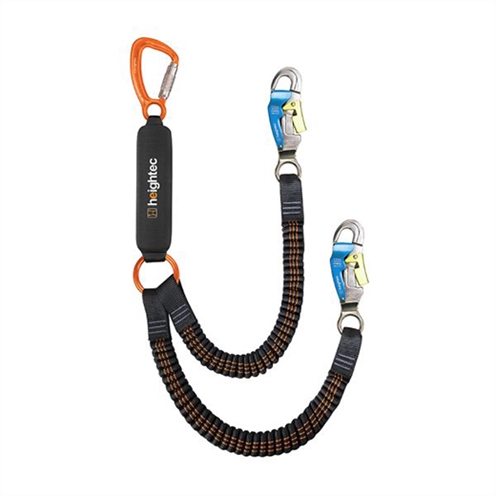 Heightec FLEXOR Elasticated Twin Lanyard, Triple Action Karabiner, Steplock Hook