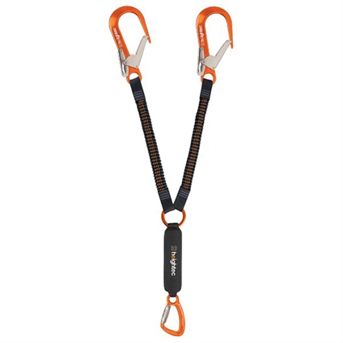 FLEXOR Elasticated Twin Lanyard triple action Karabiner, Scaff Hook