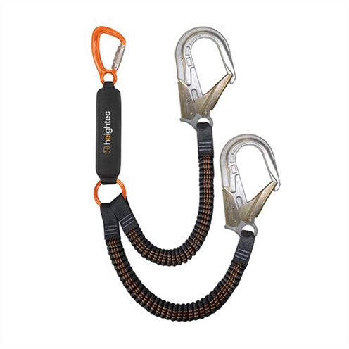 Heightec FLEXOR Elasticated Twin Lanyard, triple action karabiner, ANSI hook