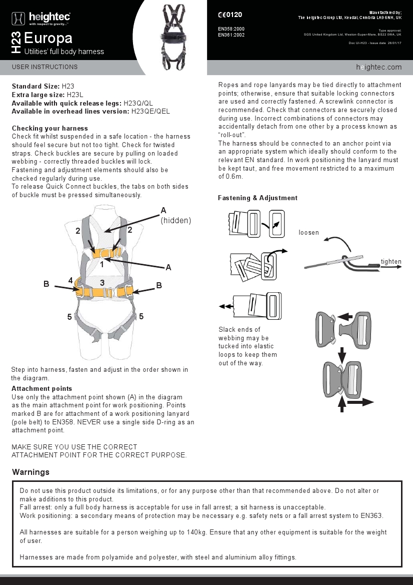 Heightec EUROPA Utilities Harnesses, CSS Worksafe